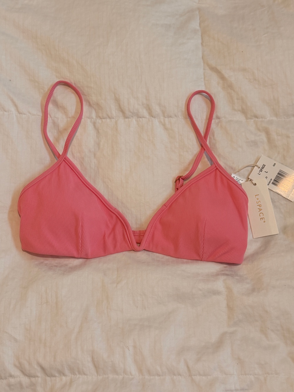 L*Space Coral Pink Ribbed Triangle Bikini Top